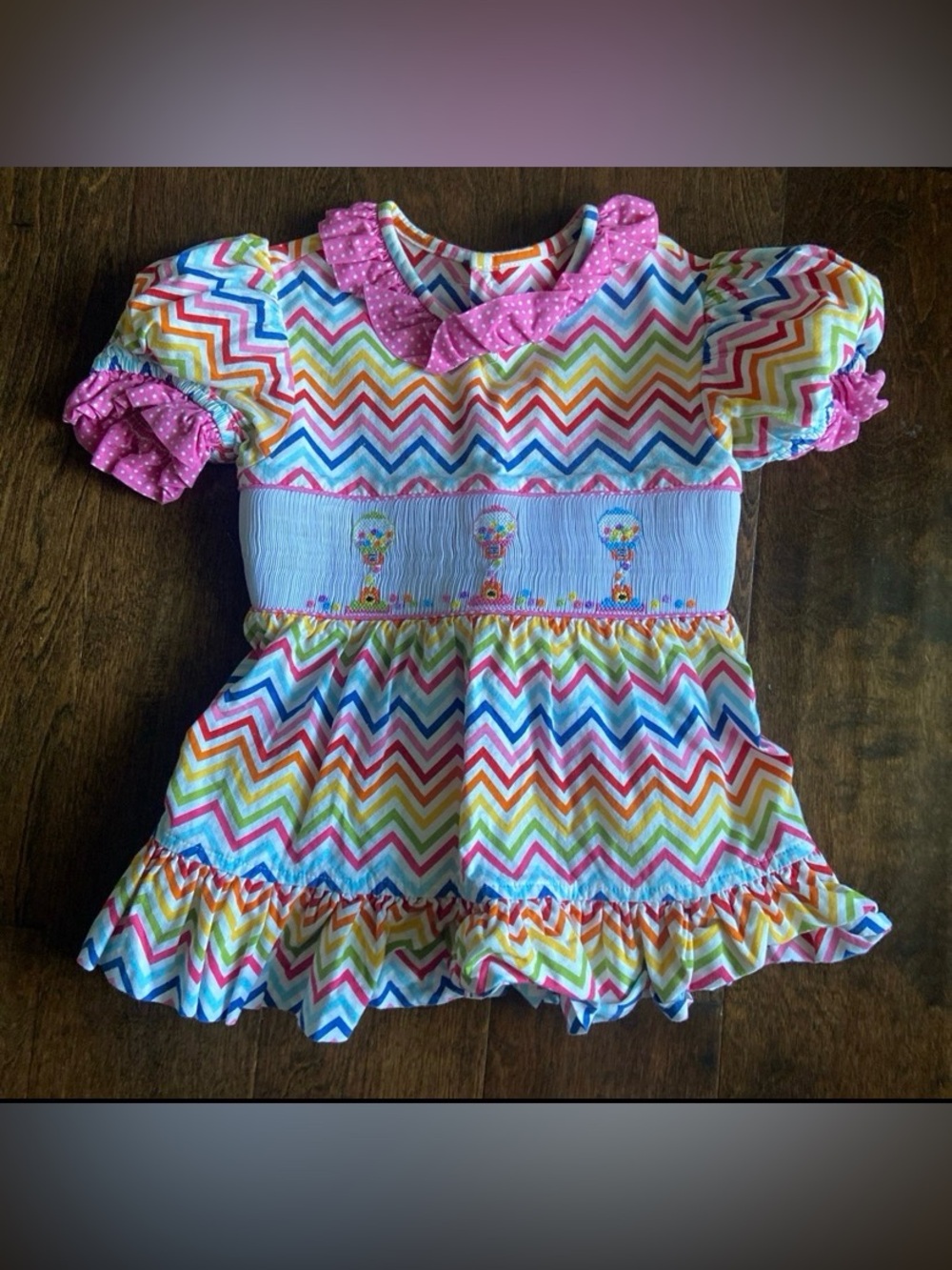 Beaux et Belles Gum Ball Machine Smocked Tunic Sz 6 Multicolor Ruffle